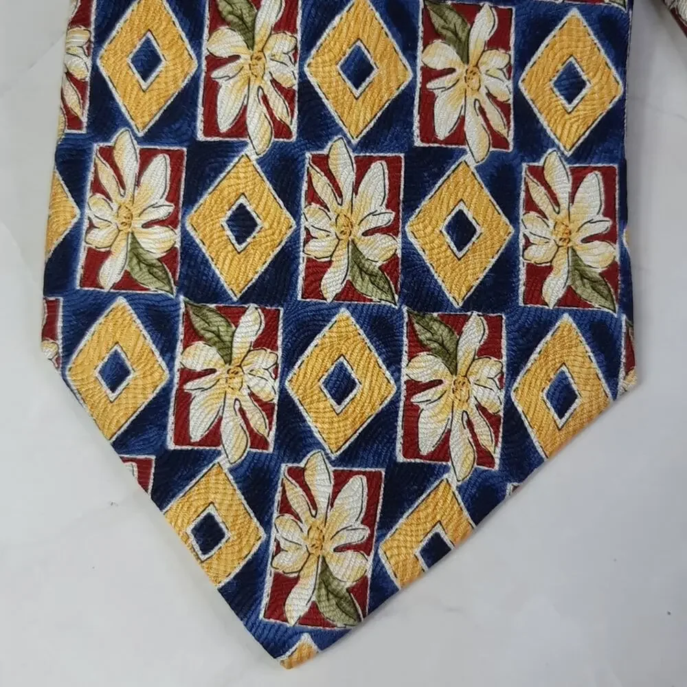 Charleston Tie Rack Floral Silk Tie Yellow Blue